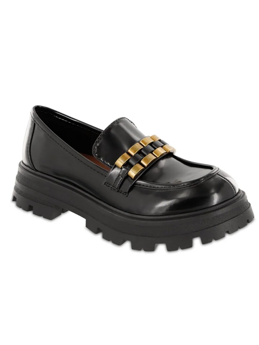 NWOT MIA Gabina Black Leather Chunky Loafer with Gold Chain Accent Shoes Size 7 - Picture 6 of 7